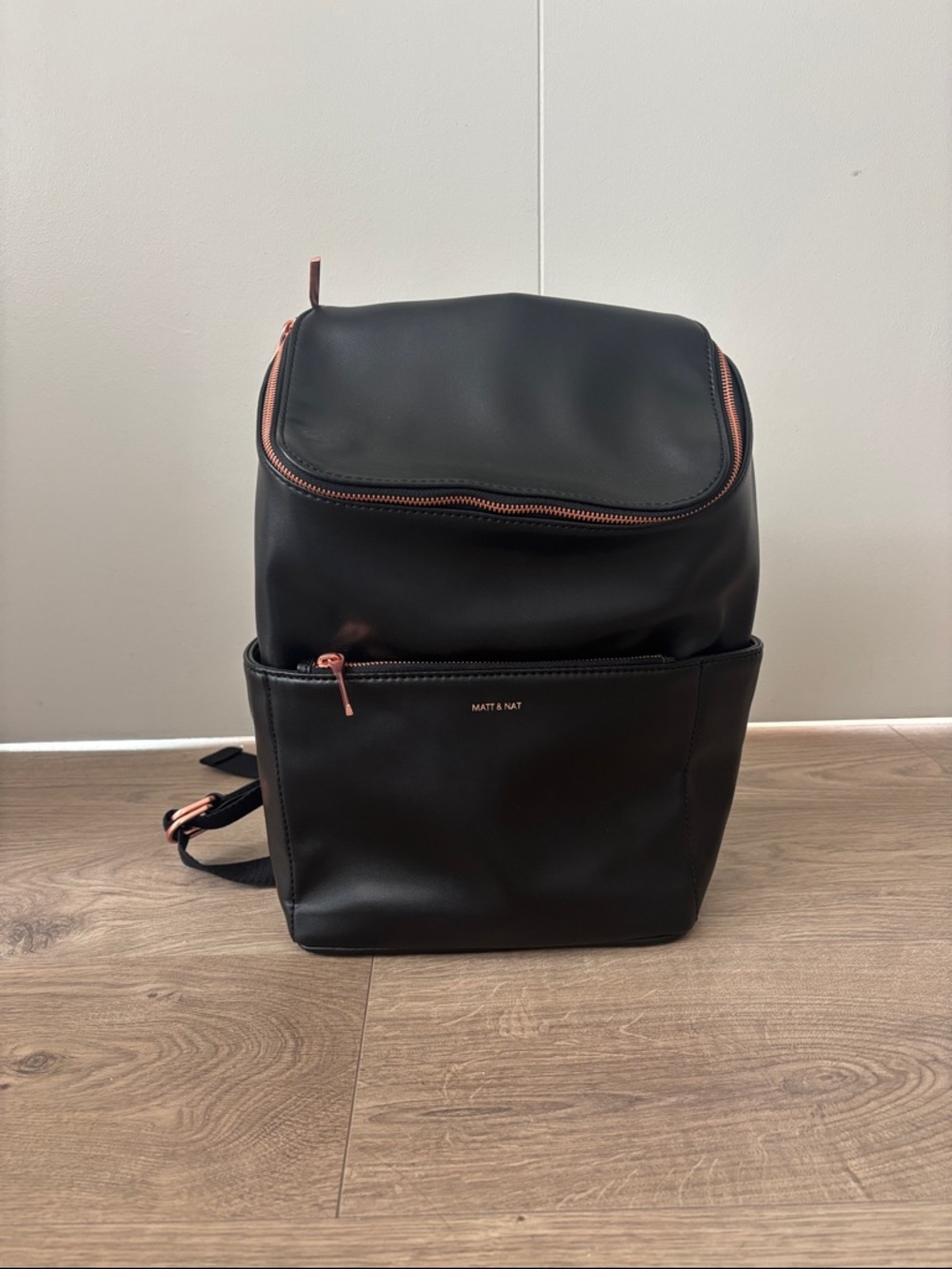 Matt & Nat Black Backpack with Rose Gold Accents